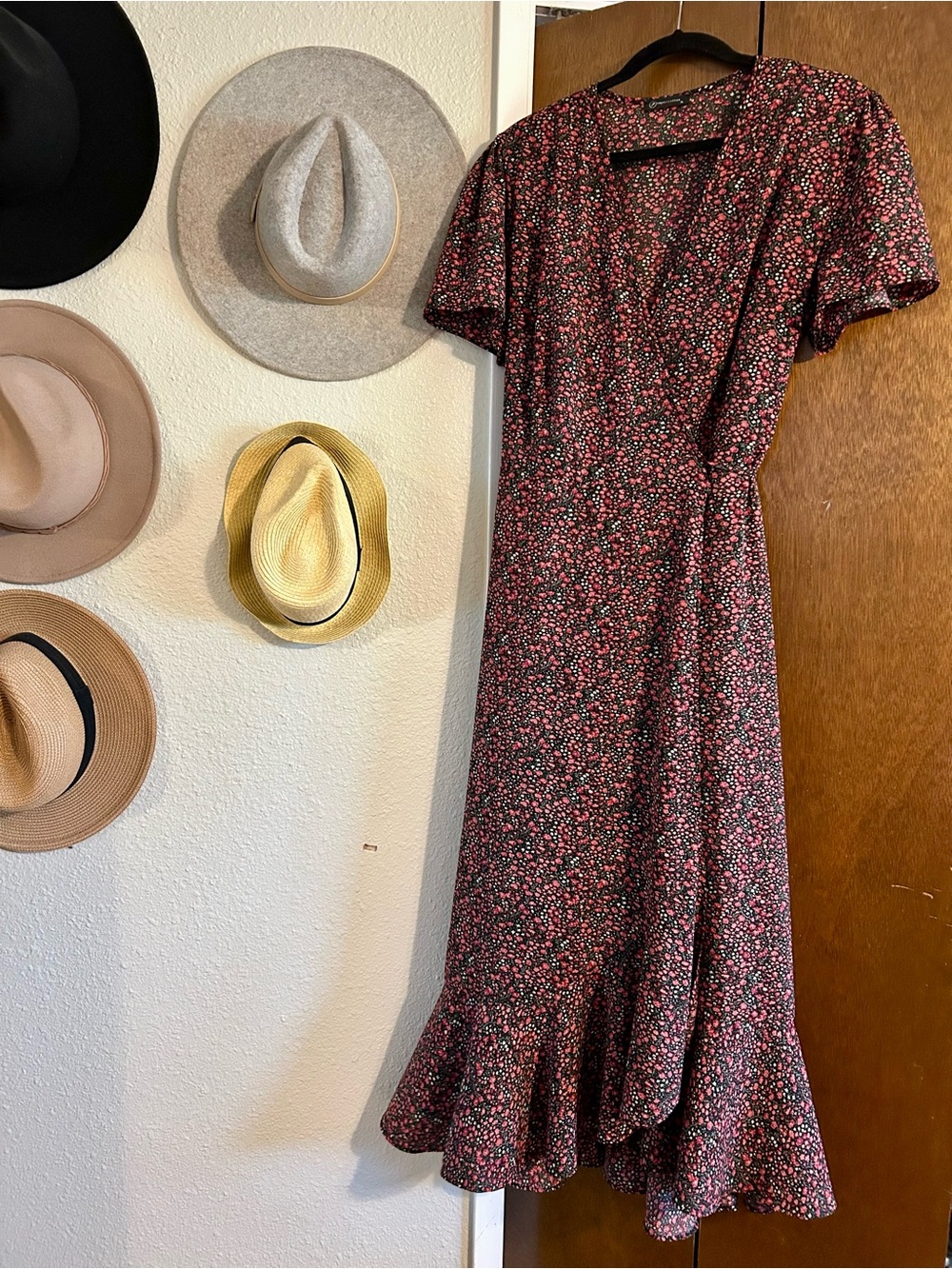 Floral Wrap Midi Dress in Wine Red